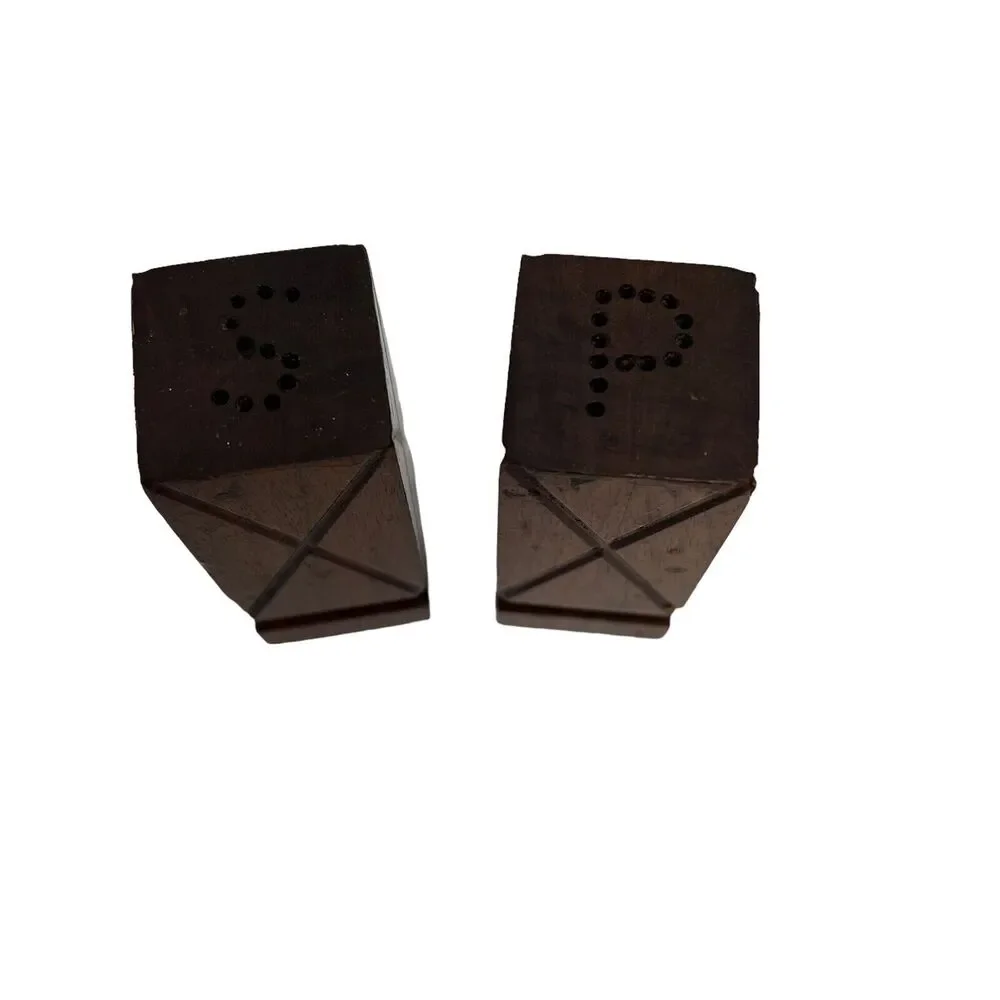 Vintage Wooden MCM Mid Century Modern Salt And Pepper Shakers Square Wood Rustic